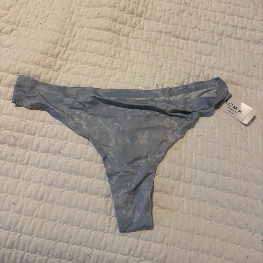 SOMA Enbliss Soft Stretch Thong - Light Blue Camo NWT